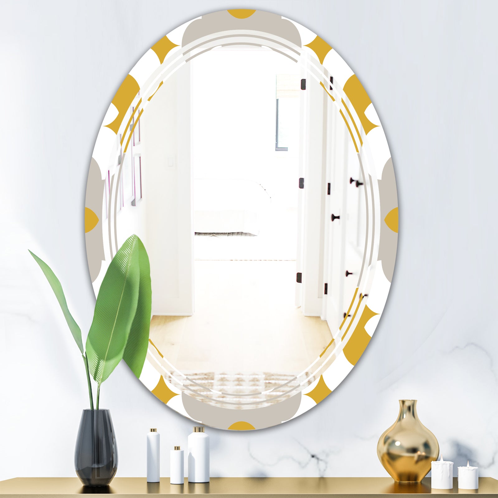 Retro Abstract Design XVIII - Modern Round or Oval Wall Mirror - Triple C