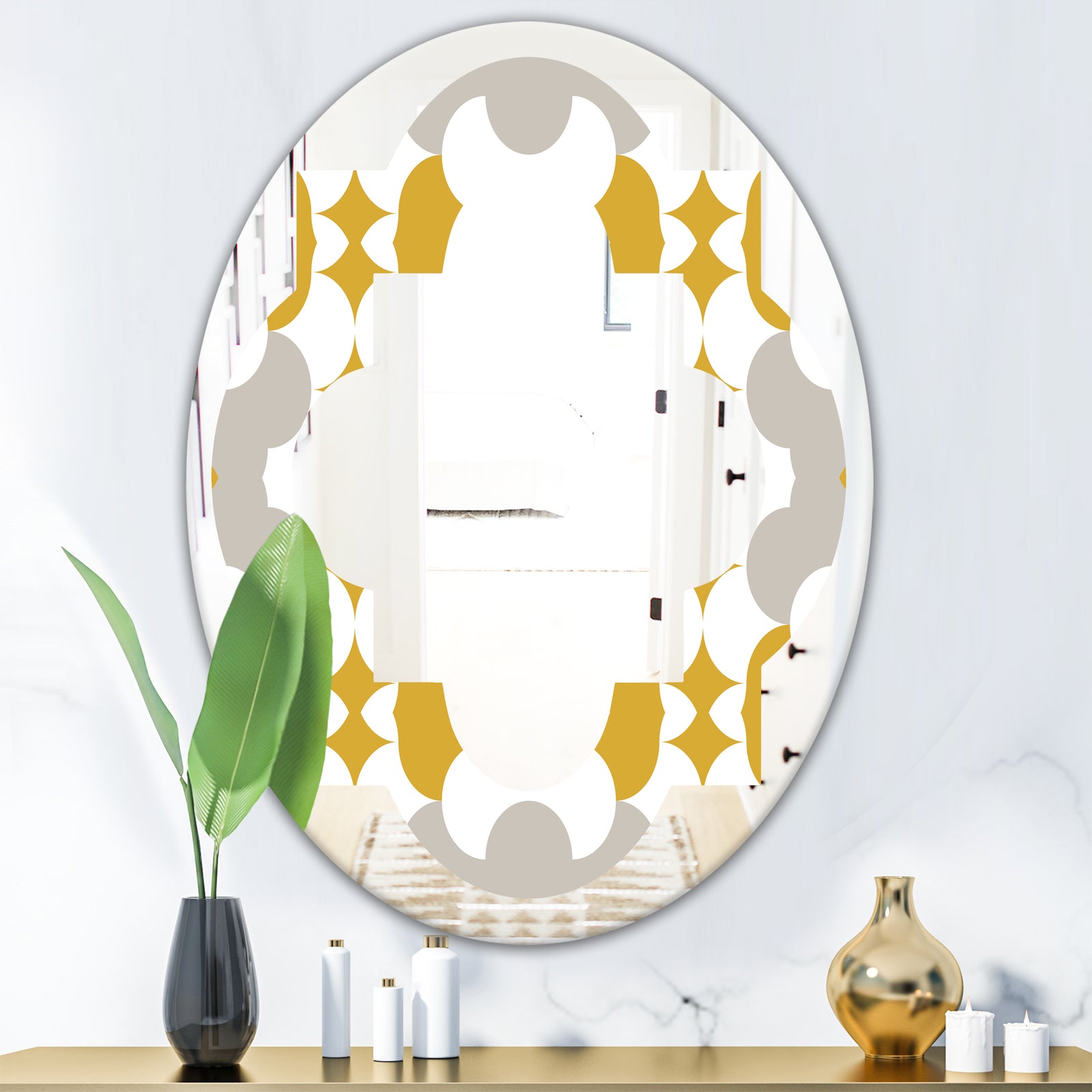 Retro Abstract Design XVIII - Modern Round or Oval Wall Mirror - Quatrefoil