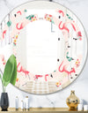 Tropical Botanicals, Flowers and Flamingo II - Modern Round or Oval Wall Mirror - Space