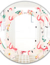 Tropical Botanicals, Flowers and Flamingo II - Modern Round or Oval Wall Mirror - Space