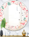 Tropical Botanicals, Flowers and Flamingo II - Modern Round or Oval Wall Mirror - Leaves