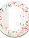 Tropical Botanicals, Flowers and Flamingo II - Modern Round or Oval Wall Mirror - Leaves