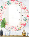 Tropical Botanicals, Flowers and Flamingo II - Modern Round or Oval Wall Mirror - Triple C