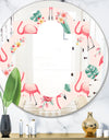 Tropical Botanicals, Flowers and Flamingo II - Modern Round or Oval Wall Mirror - Quatrefoil