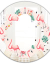 Tropical Botanicals, Flowers and Flamingo II - Modern Round or Oval Wall Mirror - Quatrefoil