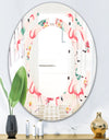 Tropical Botanicals, Flowers and Flamingo II - Modern Round or Oval Wall Mirror - Space