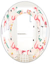 Tropical Botanicals, Flowers and Flamingo II - Modern Round or Oval Wall Mirror - Space