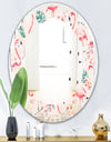 Tropical Botanicals, Flowers and Flamingo II - Modern Round or Oval Wall Mirror - Leaves