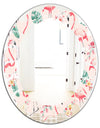 Tropical Botanicals, Flowers and Flamingo II - Modern Round or Oval Wall Mirror - Leaves