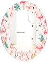 Tropical Botanicals, Flowers and Flamingo II - Modern Round or Oval Wall Mirror - Triple C