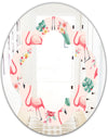 Tropical Botanicals, Flowers and Flamingo II - Modern Round or Oval Wall Mirror - Quatrefoil