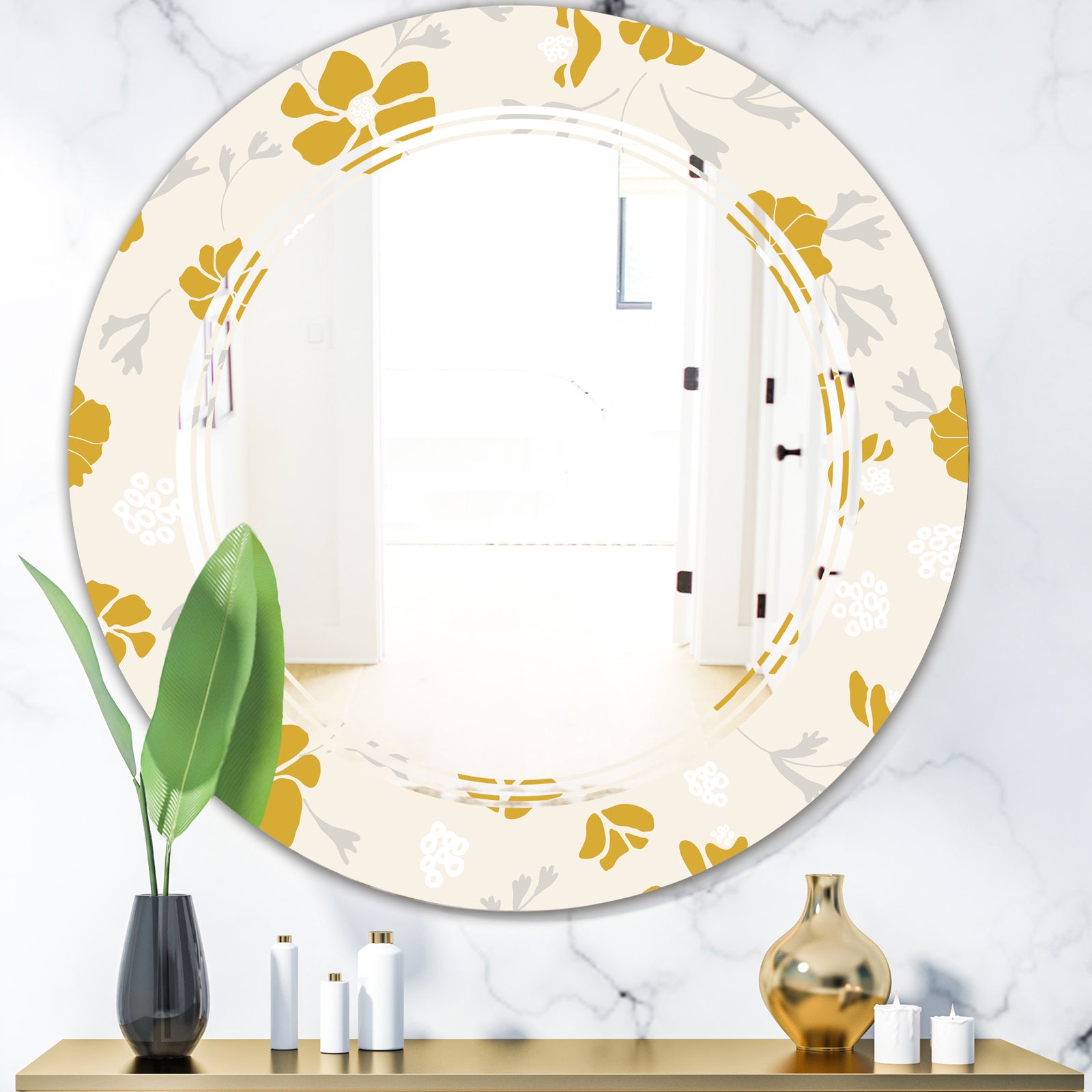 Retro Handdrawn Poppies III - Cottage Round or Oval Wall Mirror - Triple C