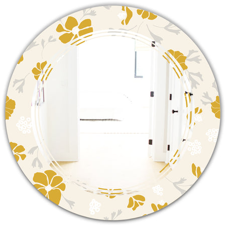 Retro Handdrawn Poppies III - Cottage Round or Oval Wall Mirror - Triple C