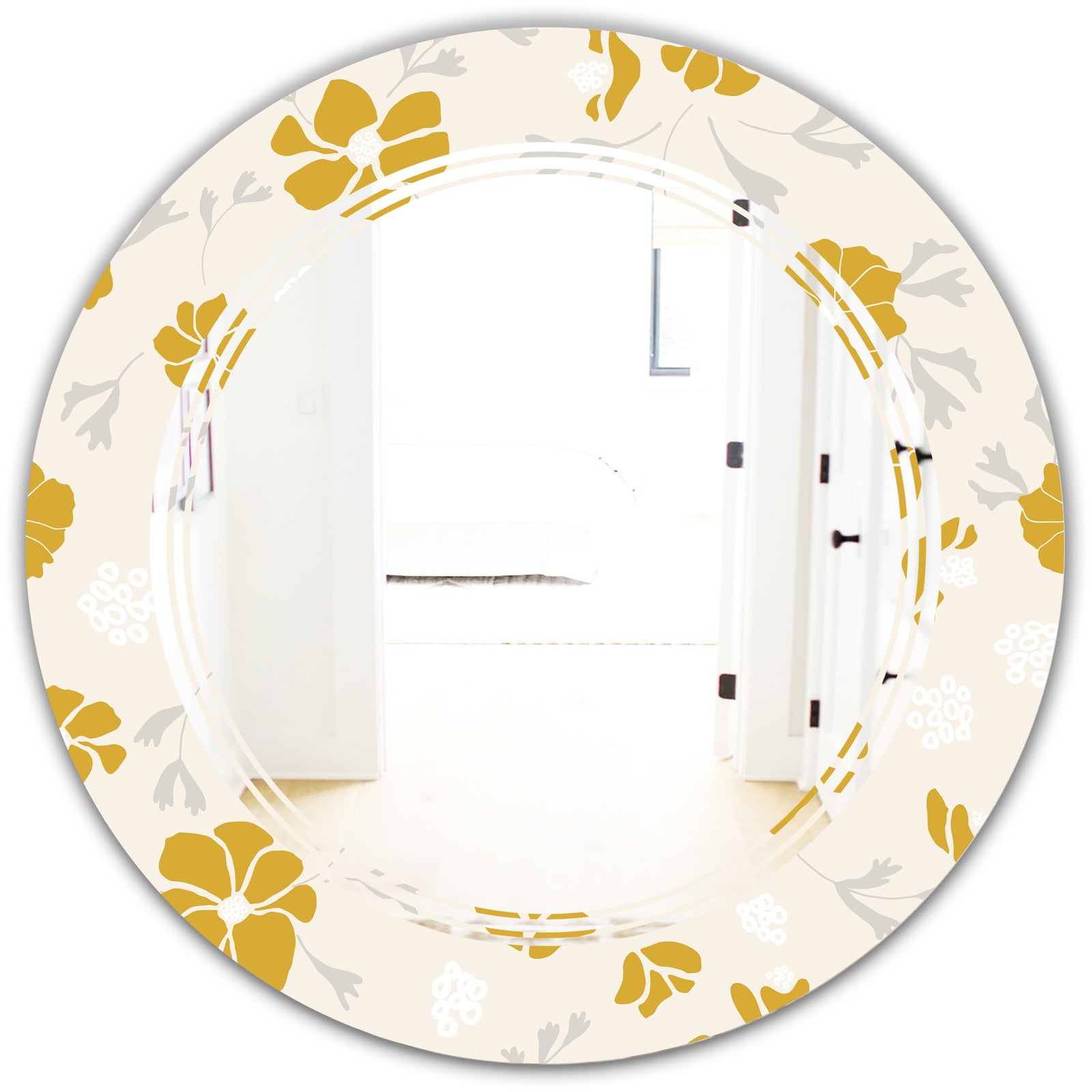 Retro Handdrawn Poppies III - Cottage Round or Oval Wall Mirror - Triple C