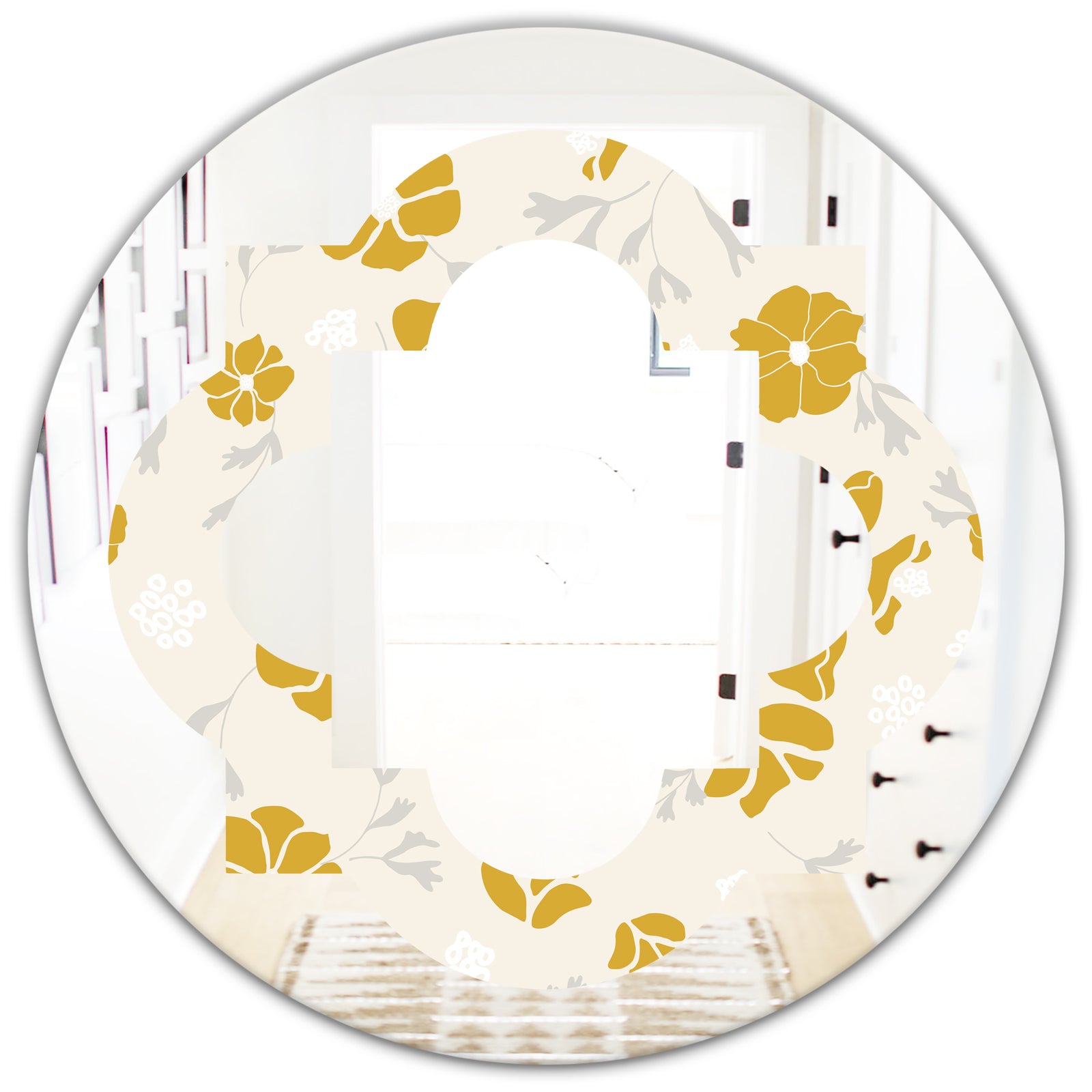 Retro Handdrawn Poppies III - Cottage Round or Oval Wall Mirror - Quatrefoil