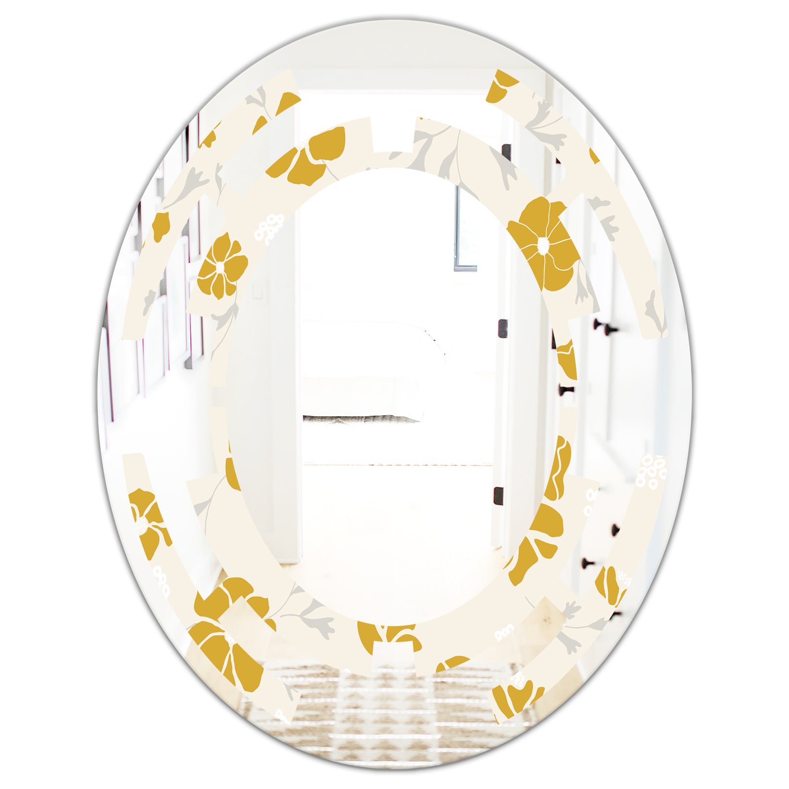 Retro Handdrawn Poppies III - Cottage Round or Oval Wall Mirror - Space