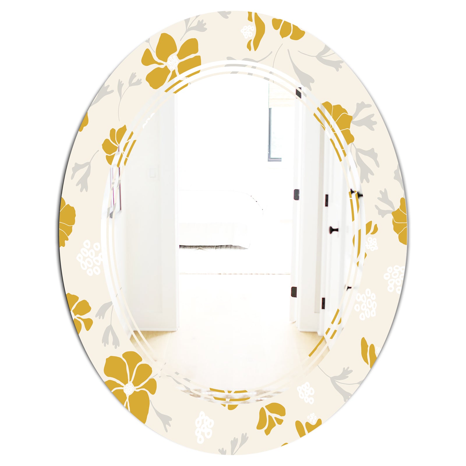 Retro Handdrawn Poppies III - Cottage Round or Oval Wall Mirror - Triple C