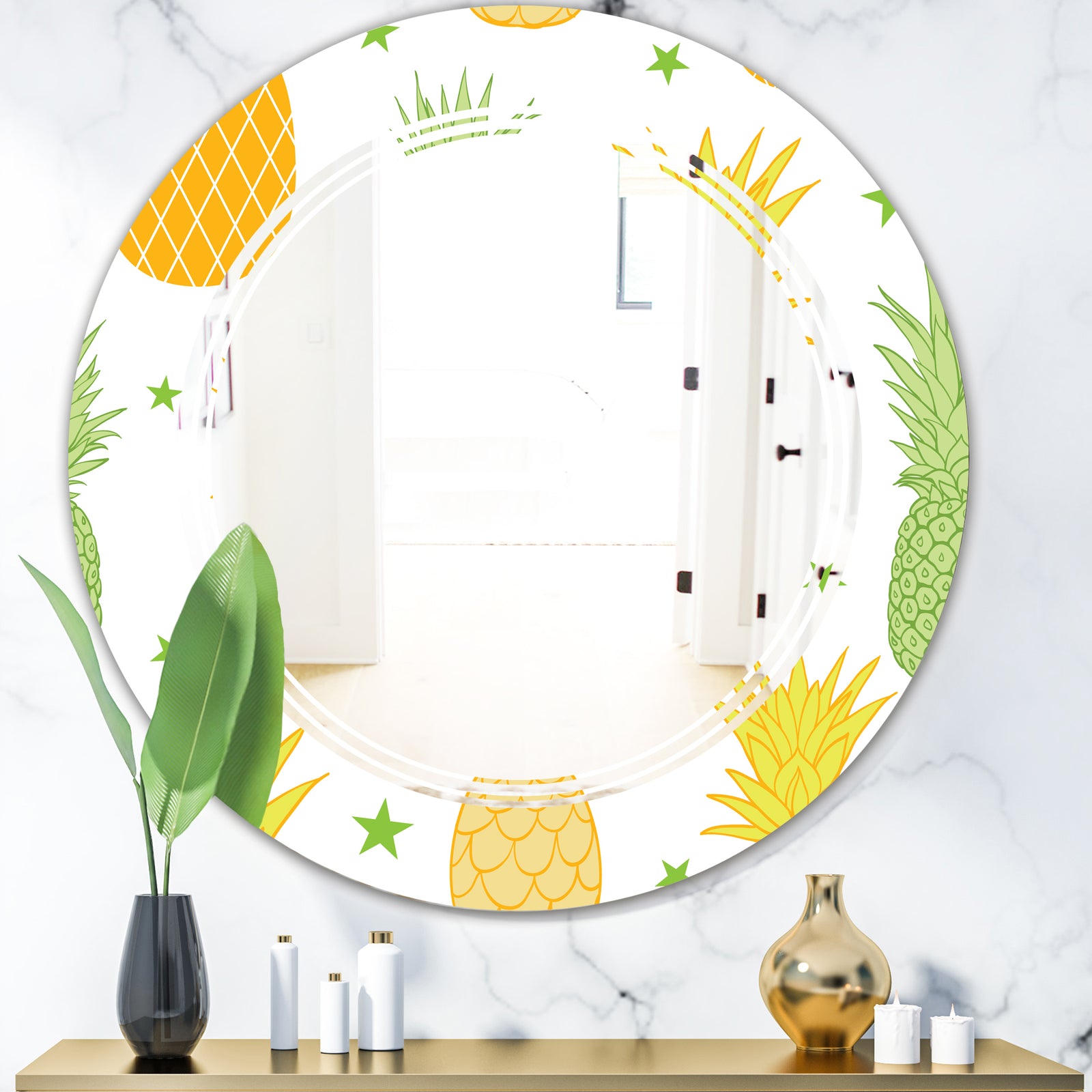 Pineapple Summer Bliss II - Modern Round or Oval Wall Mirror - Triple C