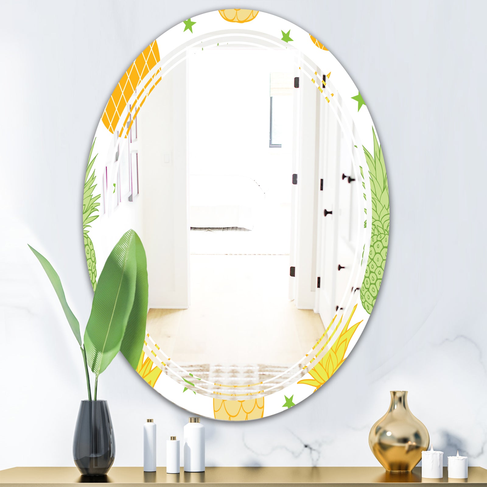 Pineapple Summer Bliss II - Modern Round or Oval Wall Mirror - Triple C