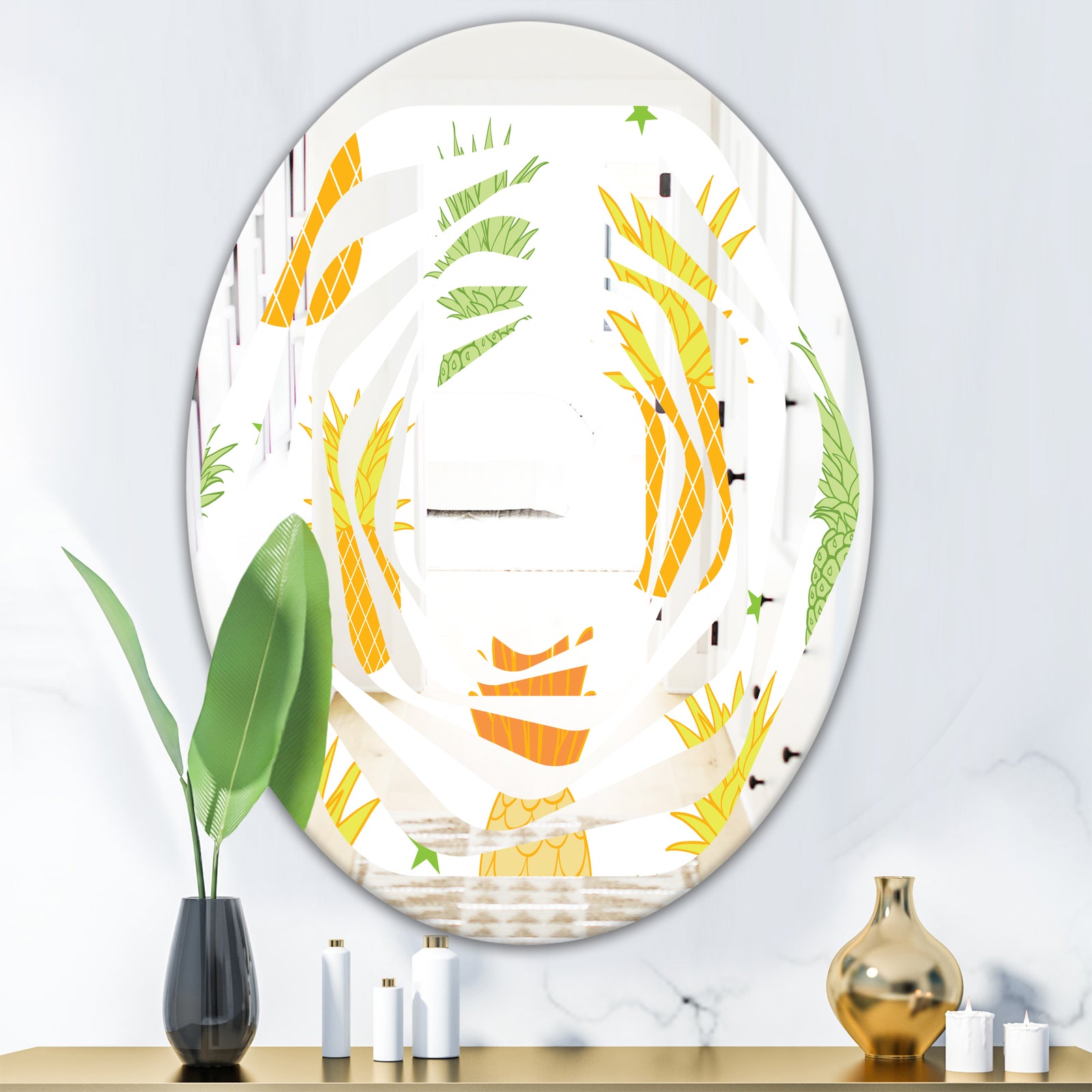 Pineapple Summer Bliss II - Modern Round or Oval Wall Mirror - Whirl