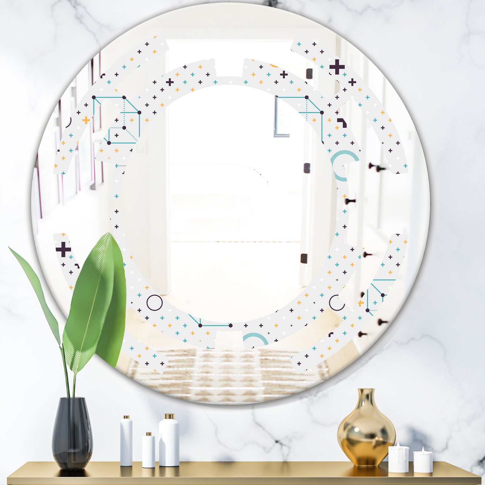 Minimalistic Geometric Elements - Modern Round or Oval Wall Mirror - Space