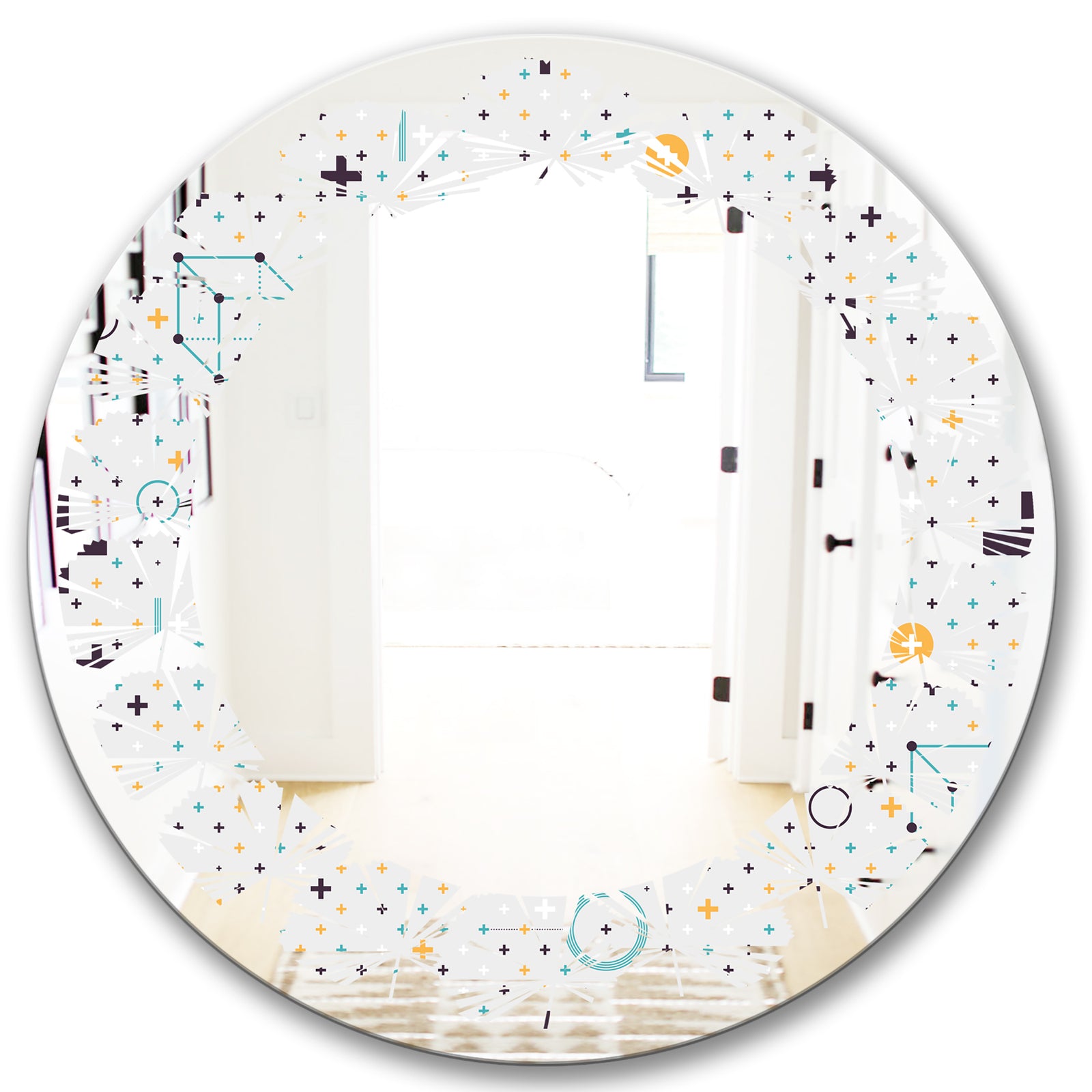 Minimalistic Geometric Elements - Modern Round or Oval Wall Mirror - Leaves