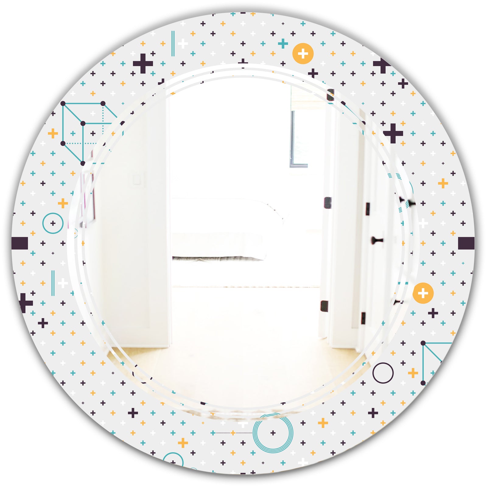 Minimalistic Geometric Elements - Modern Round or Oval Wall Mirror - Triple C