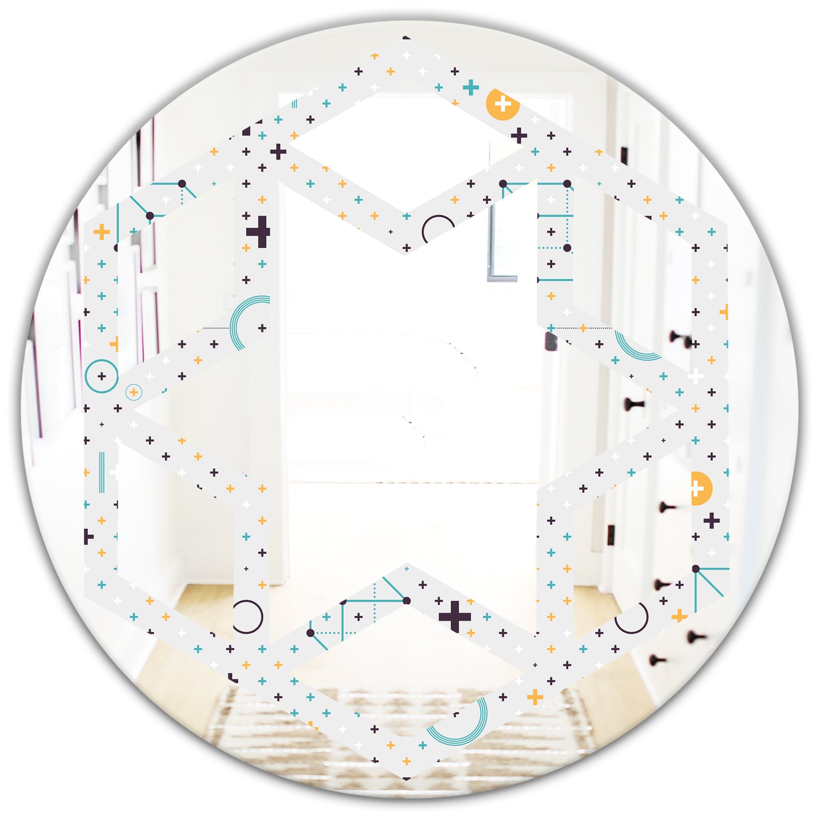 Minimalistic Geometric Elements - Modern Round or Oval Wall Mirror - Hexagon Star
