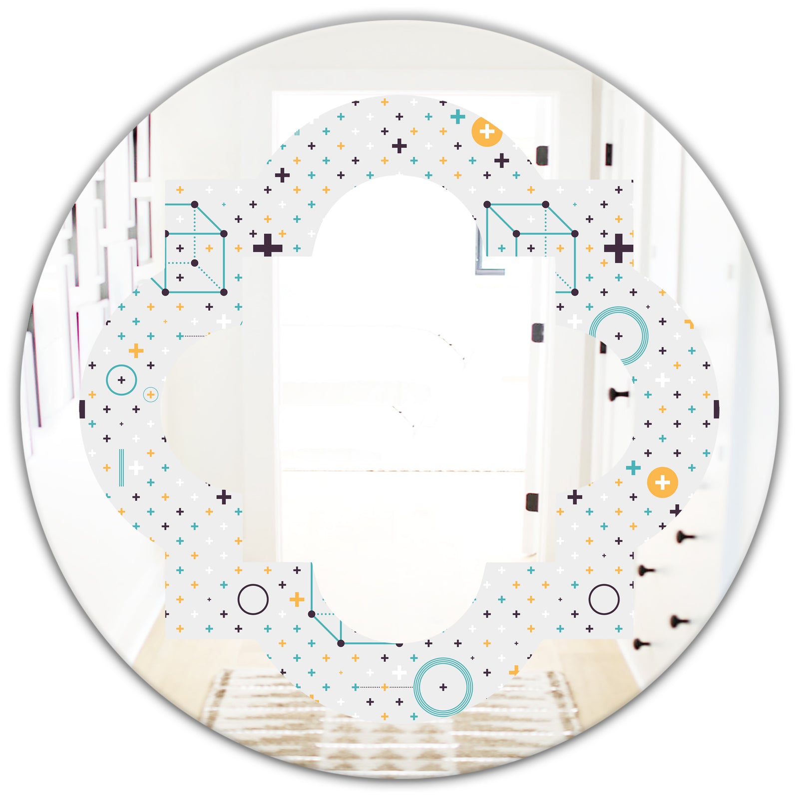 Minimalistic Geometric Elements - Modern Round or Oval Wall Mirror - Quatrefoil