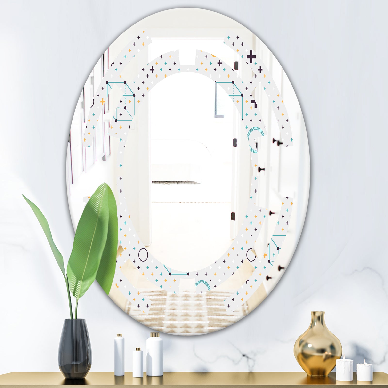 Minimalistic Geometric Elements - Modern Round or Oval Wall Mirror - Space