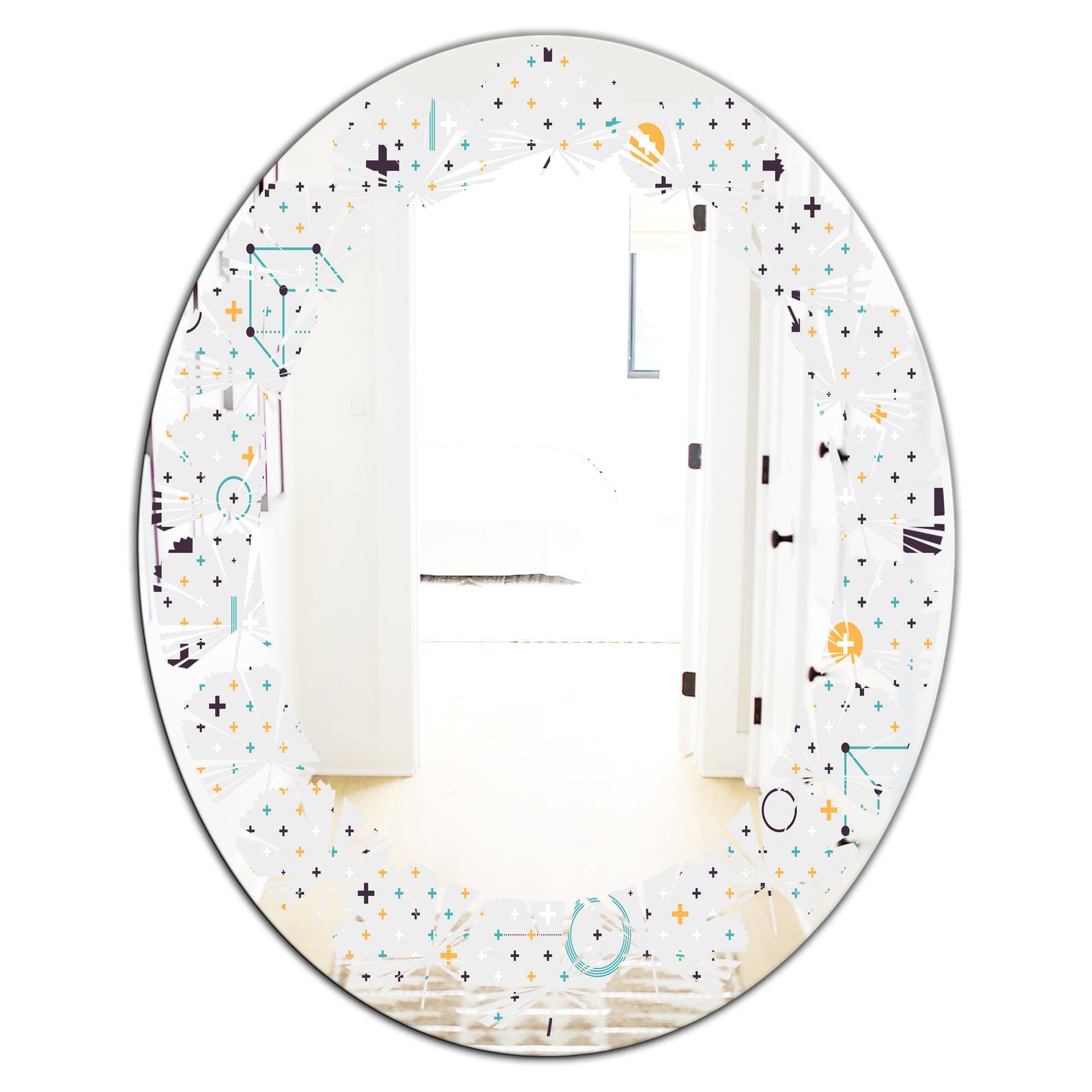 Minimalistic Geometric Elements - Modern Round or Oval Wall Mirror - Leaves