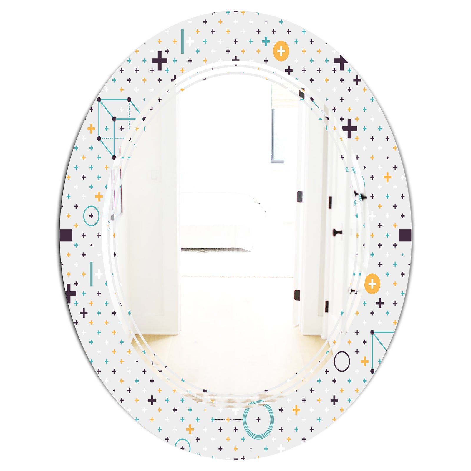 Minimalistic Geometric Elements - Modern Round or Oval Wall Mirror - Triple C