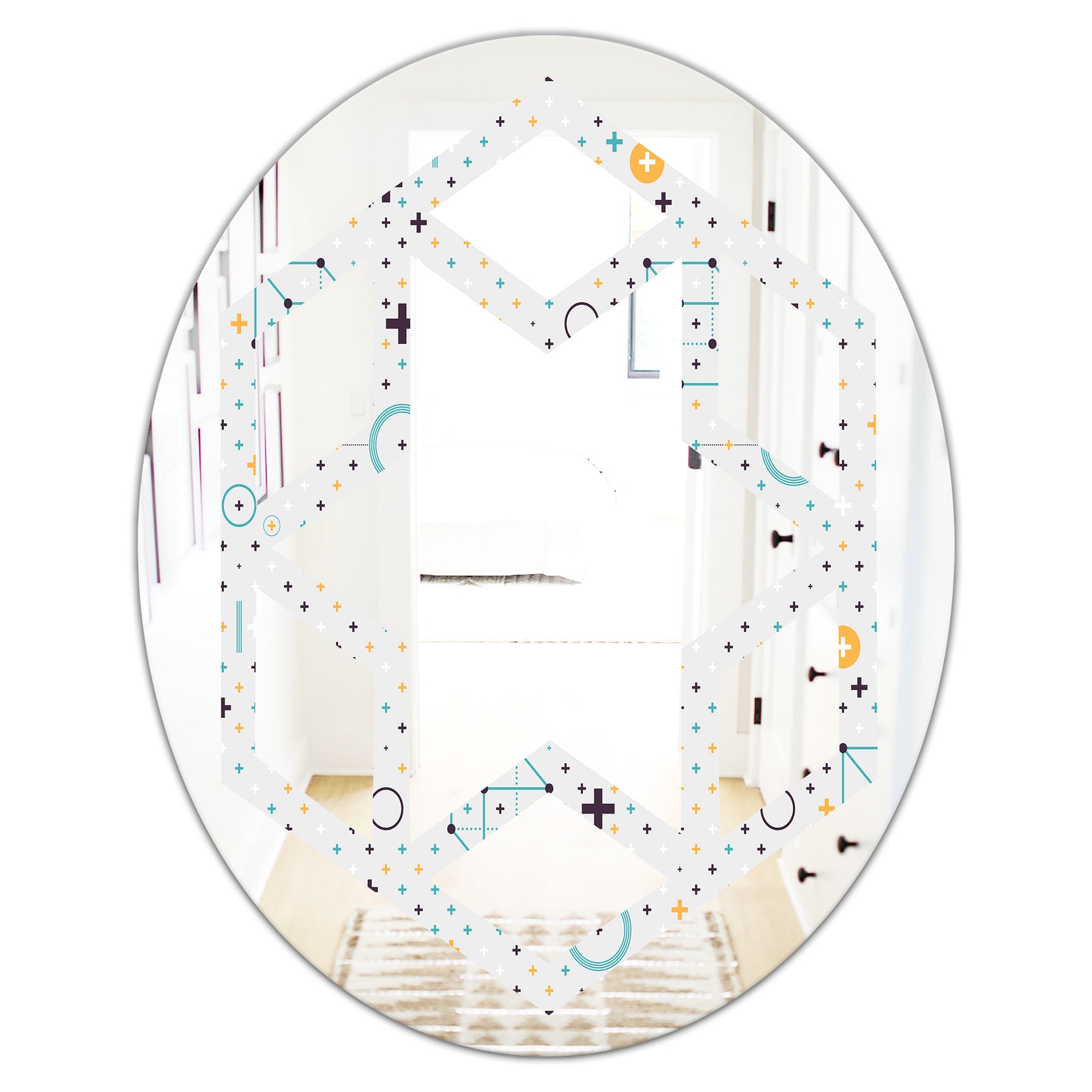Minimalistic Geometric Elements - Modern Round or Oval Wall Mirror - Hexagon Star