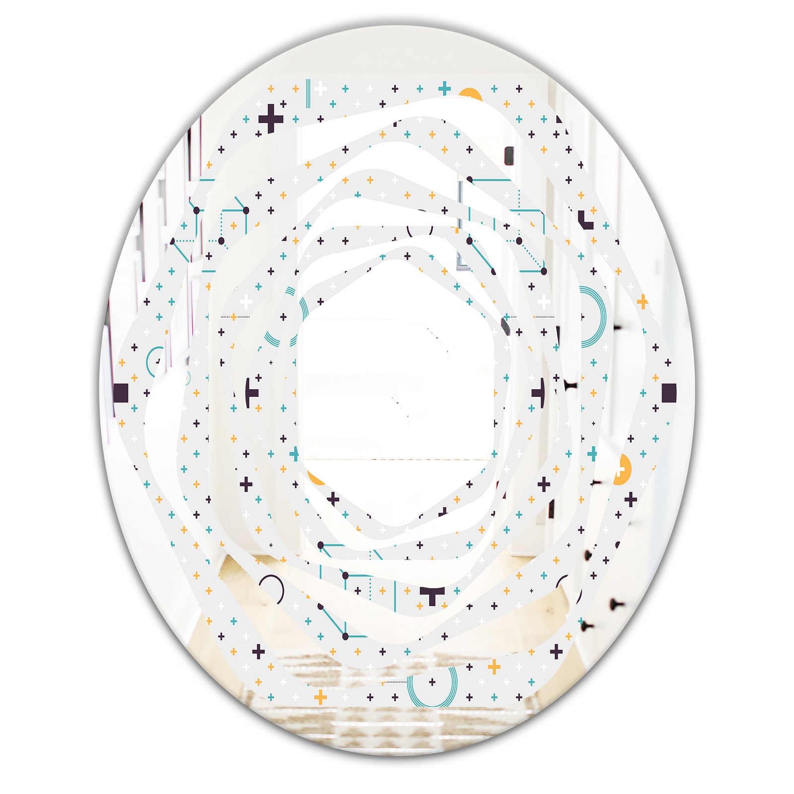 Minimalistic Geometric Elements - Modern Round or Oval Wall Mirror - Whirl