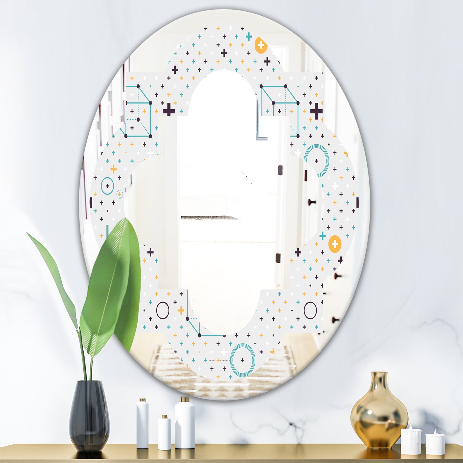 Minimalistic Geometric Elements - Modern Round or Oval Wall Mirror - Quatrefoil