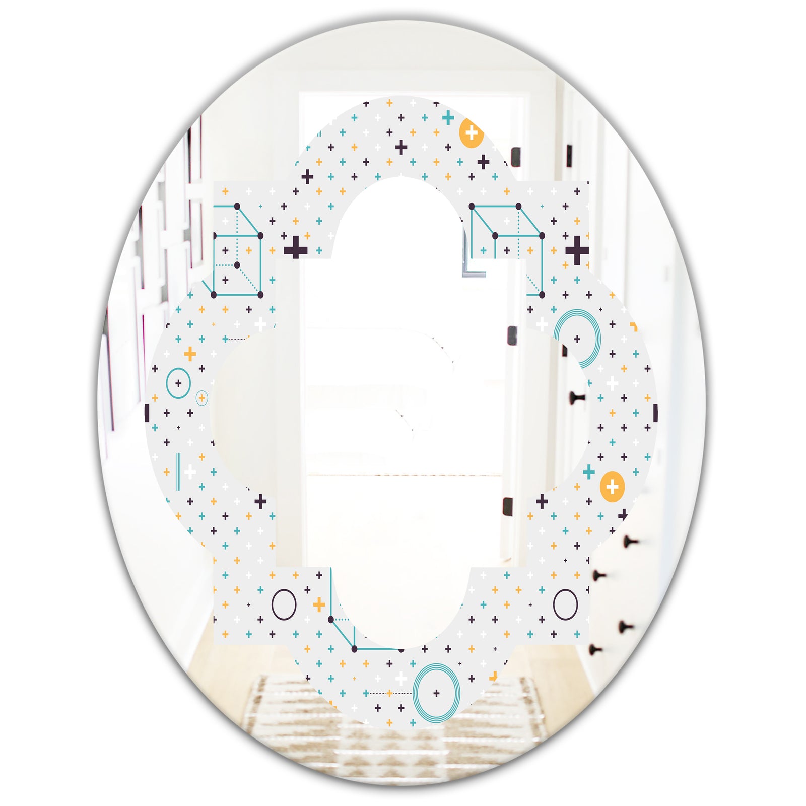 Minimalistic Geometric Elements - Modern Round or Oval Wall Mirror - Quatrefoil