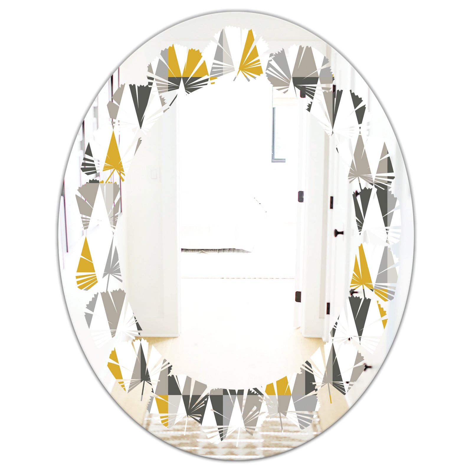 Diamond Retro VIII - Modern Round or Oval Wall Mirror - Leaves