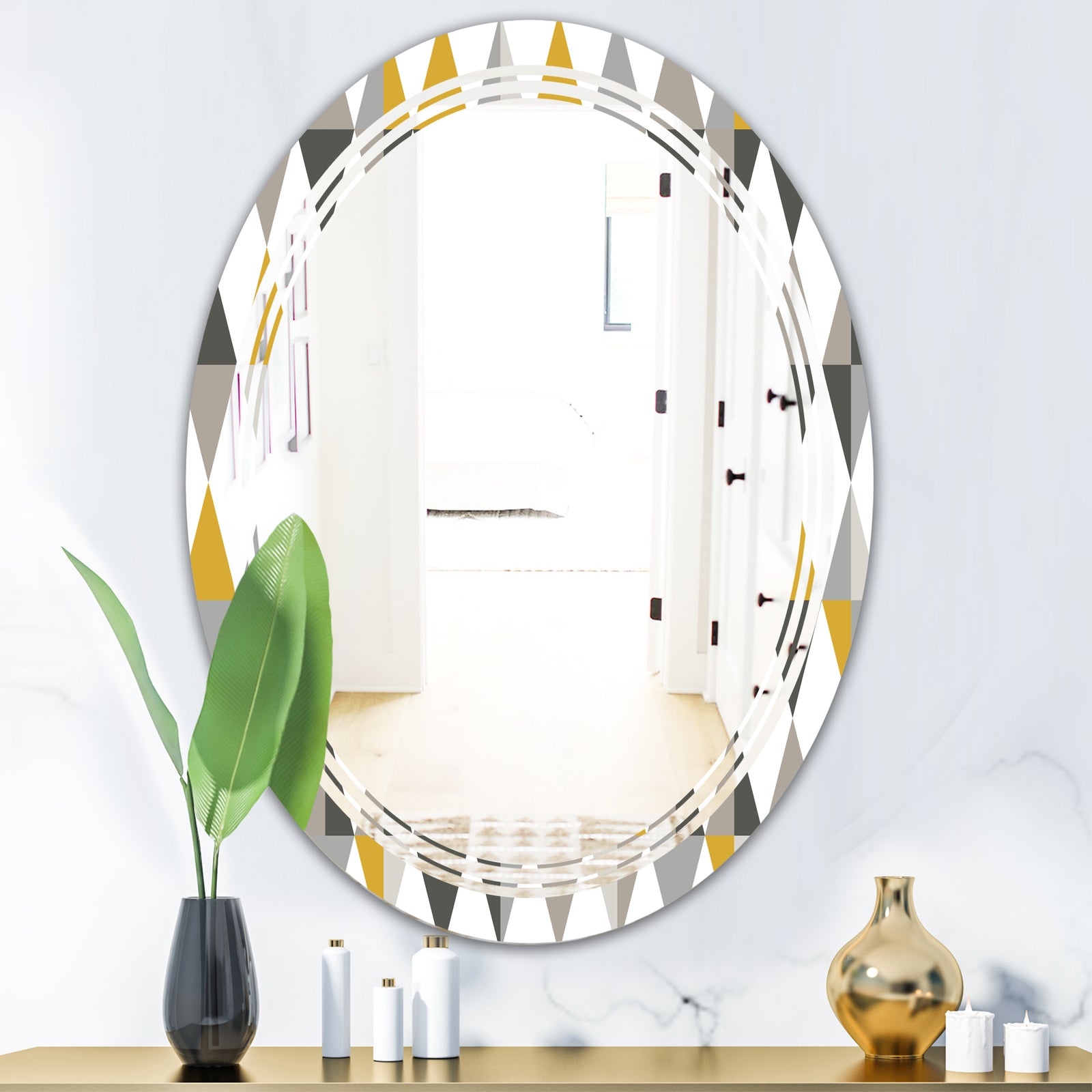 Diamond Retro VIII - Modern Round or Oval Wall Mirror - Triple C