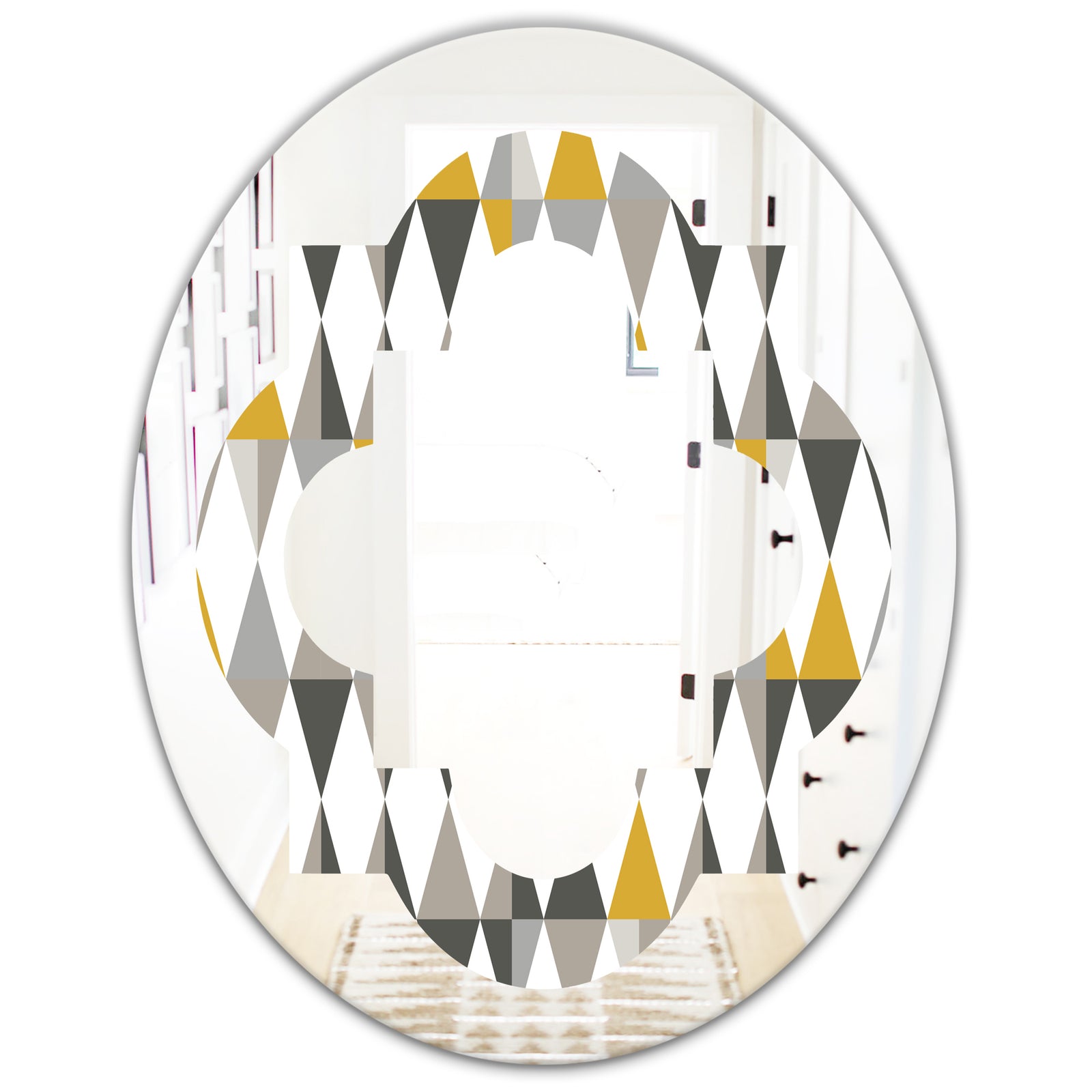 Diamond Retro VIII - Modern Round or Oval Wall Mirror - Quatrefoil