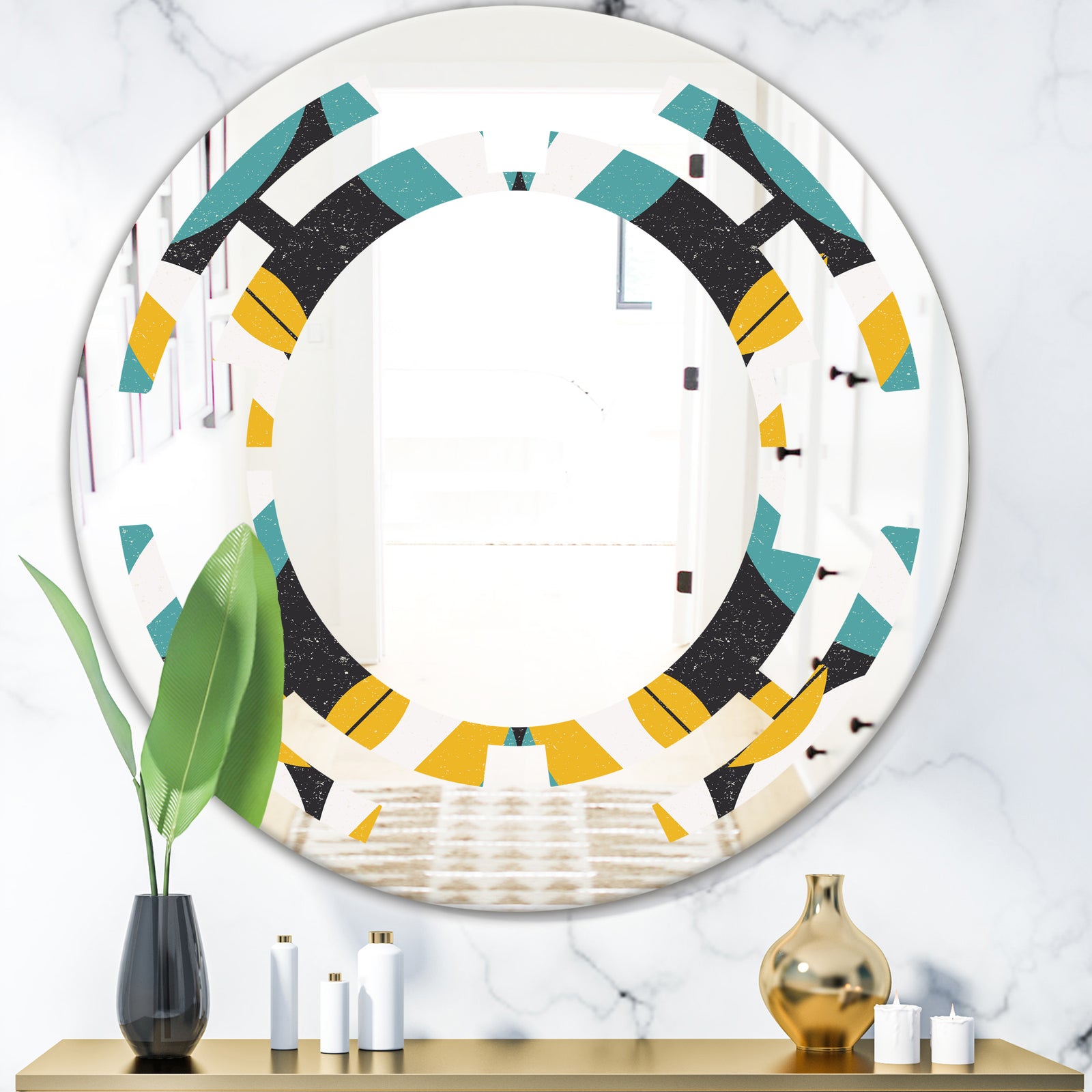 Retro Abstract Design VII - Modern Round or Oval Wall Mirror - Space