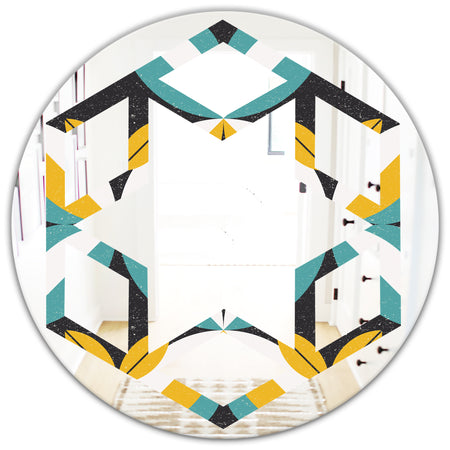 Retro Abstract Design VII - Modern Round or Oval Wall Mirror - Hexagon Star