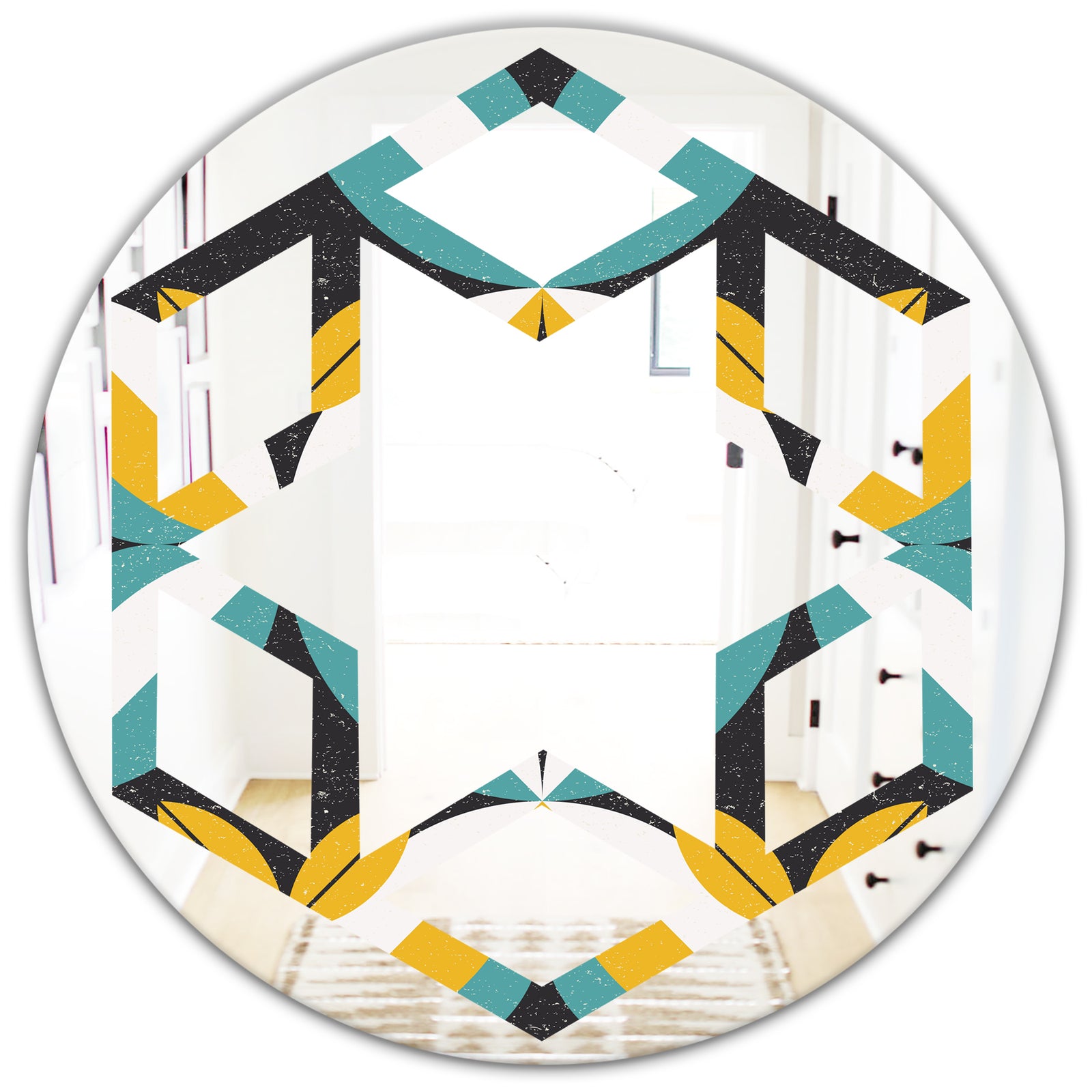 Retro Abstract Design VII - Modern Round or Oval Wall Mirror - Hexagon Star