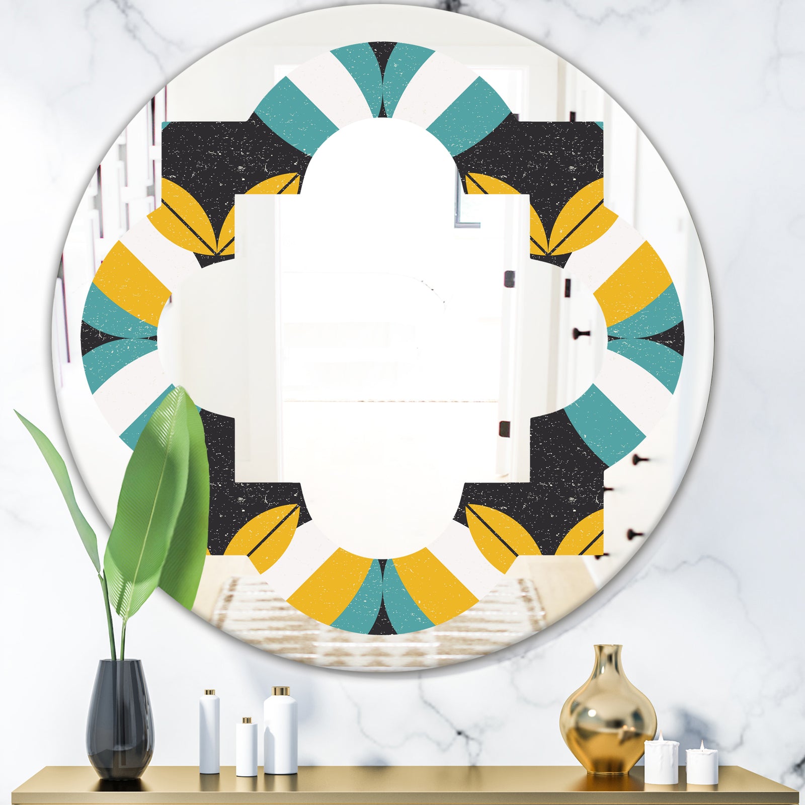 Retro Abstract Design VII - Modern Round or Oval Wall Mirror - Quatrefoil