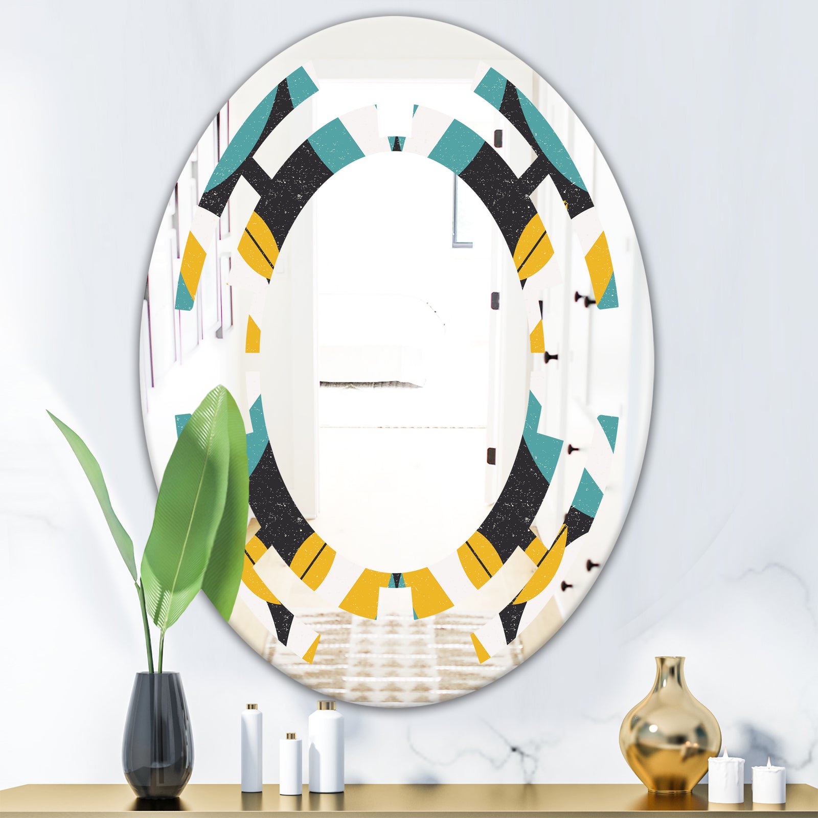 Retro Abstract Design VII - Modern Round or Oval Wall Mirror - Space