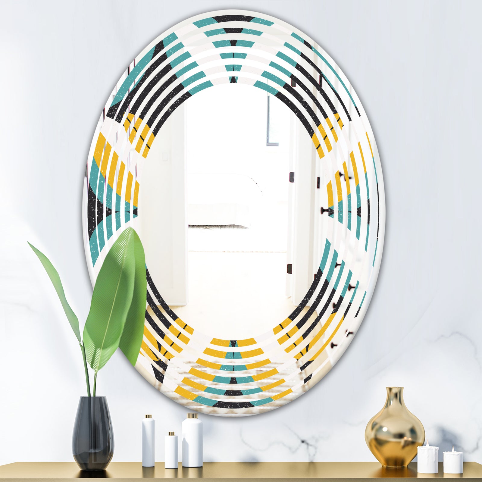 Retro Abstract Design VII - Modern Round or Oval Wall Mirror - Wave