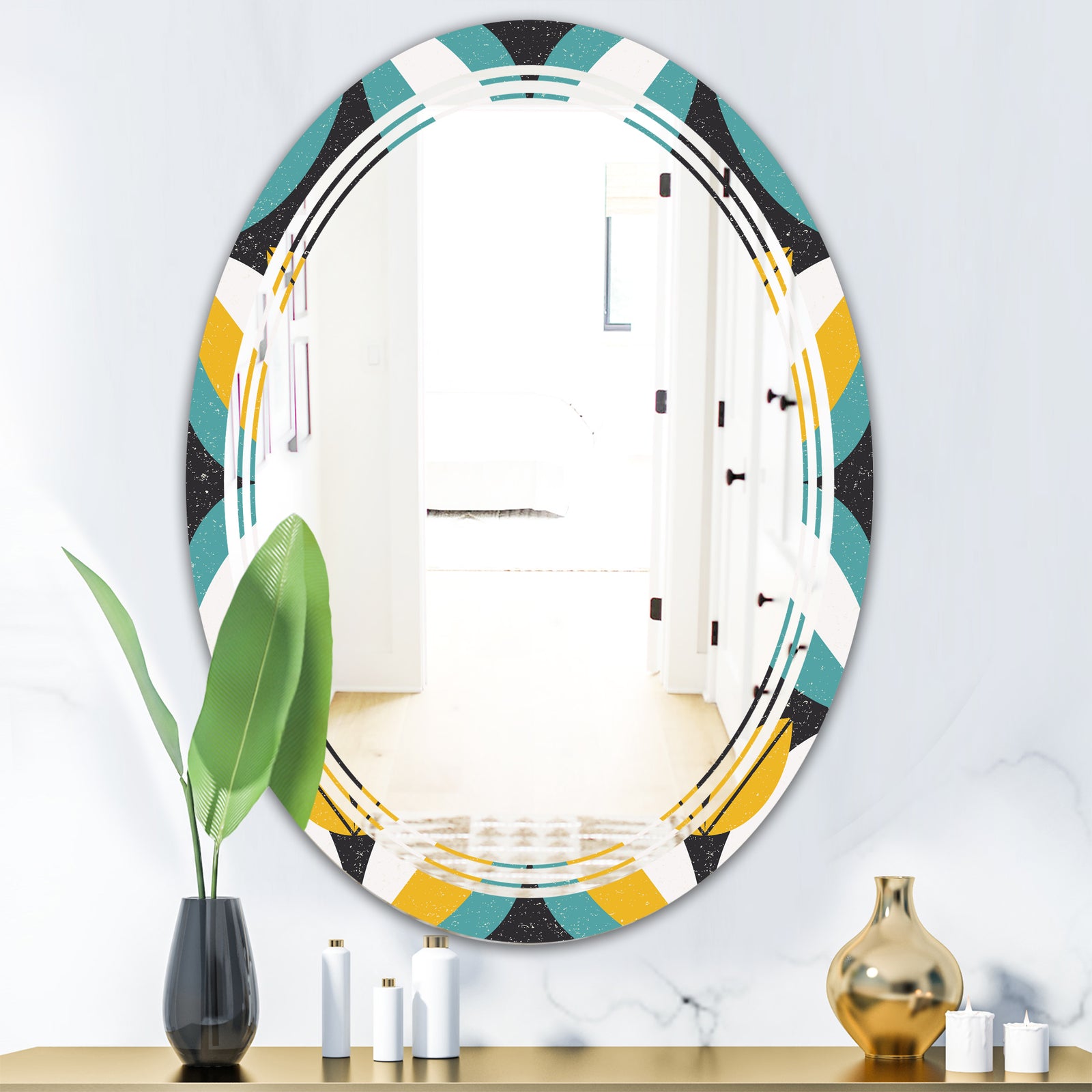 Retro Abstract Design VII - Modern Round or Oval Wall Mirror - Triple C
