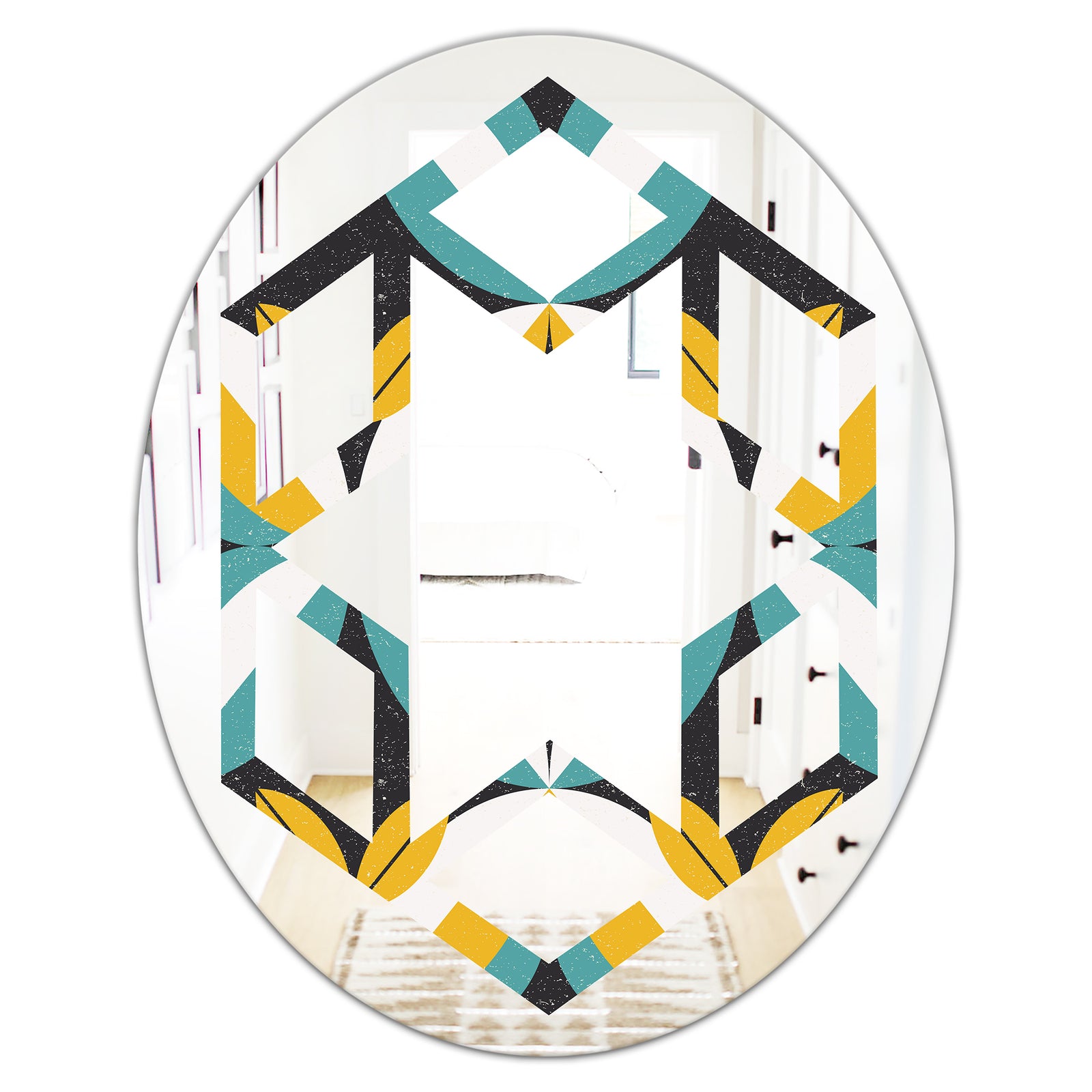 Retro Abstract Design VII - Modern Round or Oval Wall Mirror - Hexagon Star
