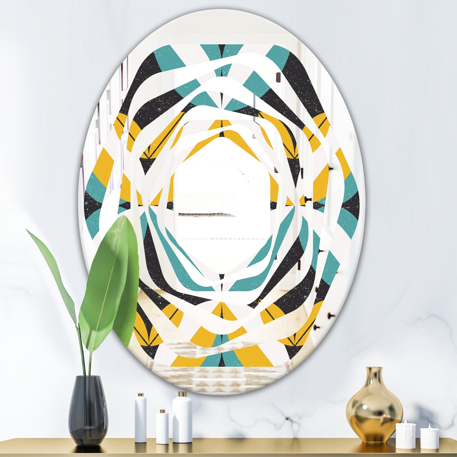 Retro Abstract Design VII - Modern Round or Oval Wall Mirror - Whirl