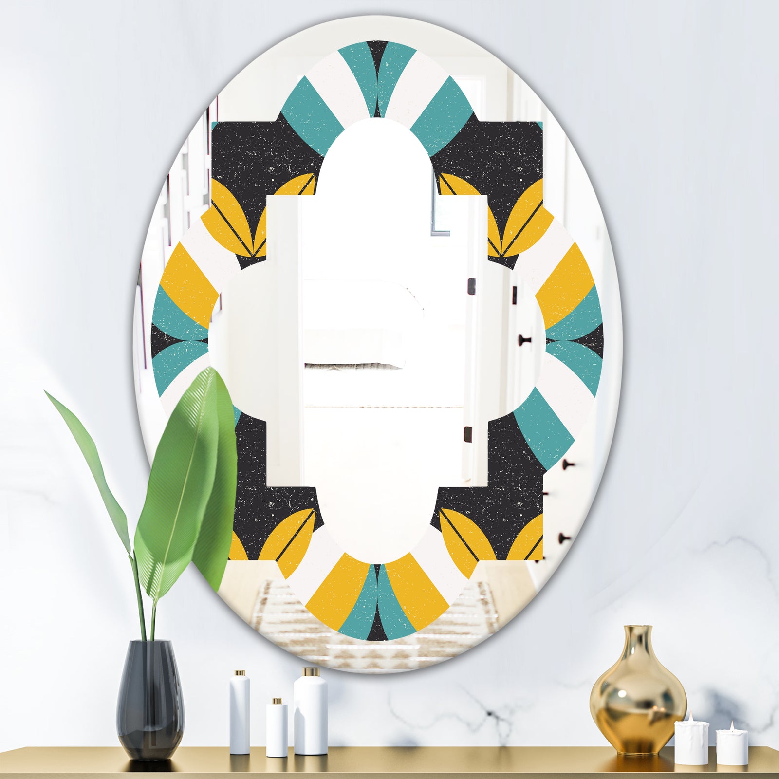 Retro Abstract Design VII - Modern Round or Oval Wall Mirror - Quatrefoil