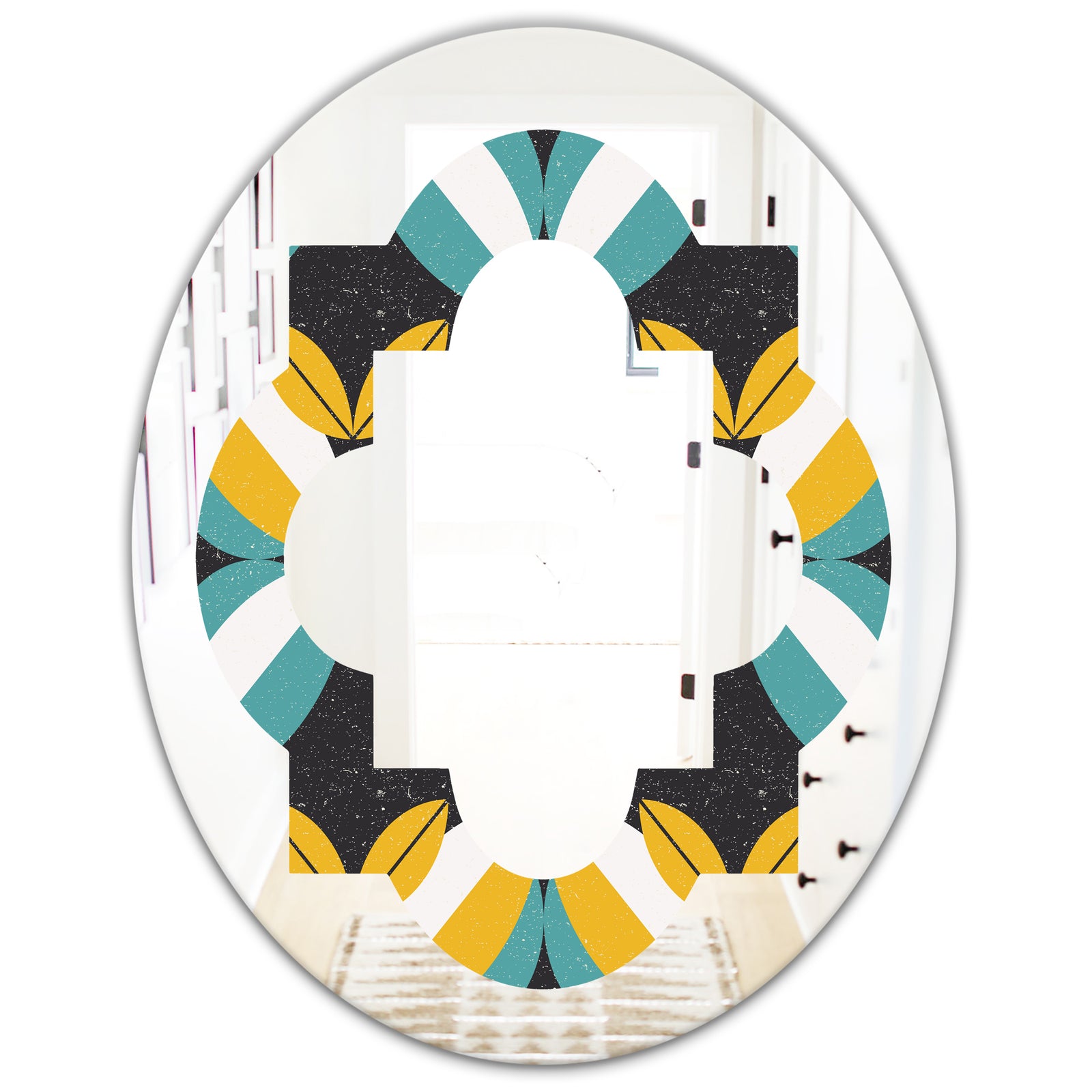 Retro Abstract Design VII - Modern Round or Oval Wall Mirror - Quatrefoil